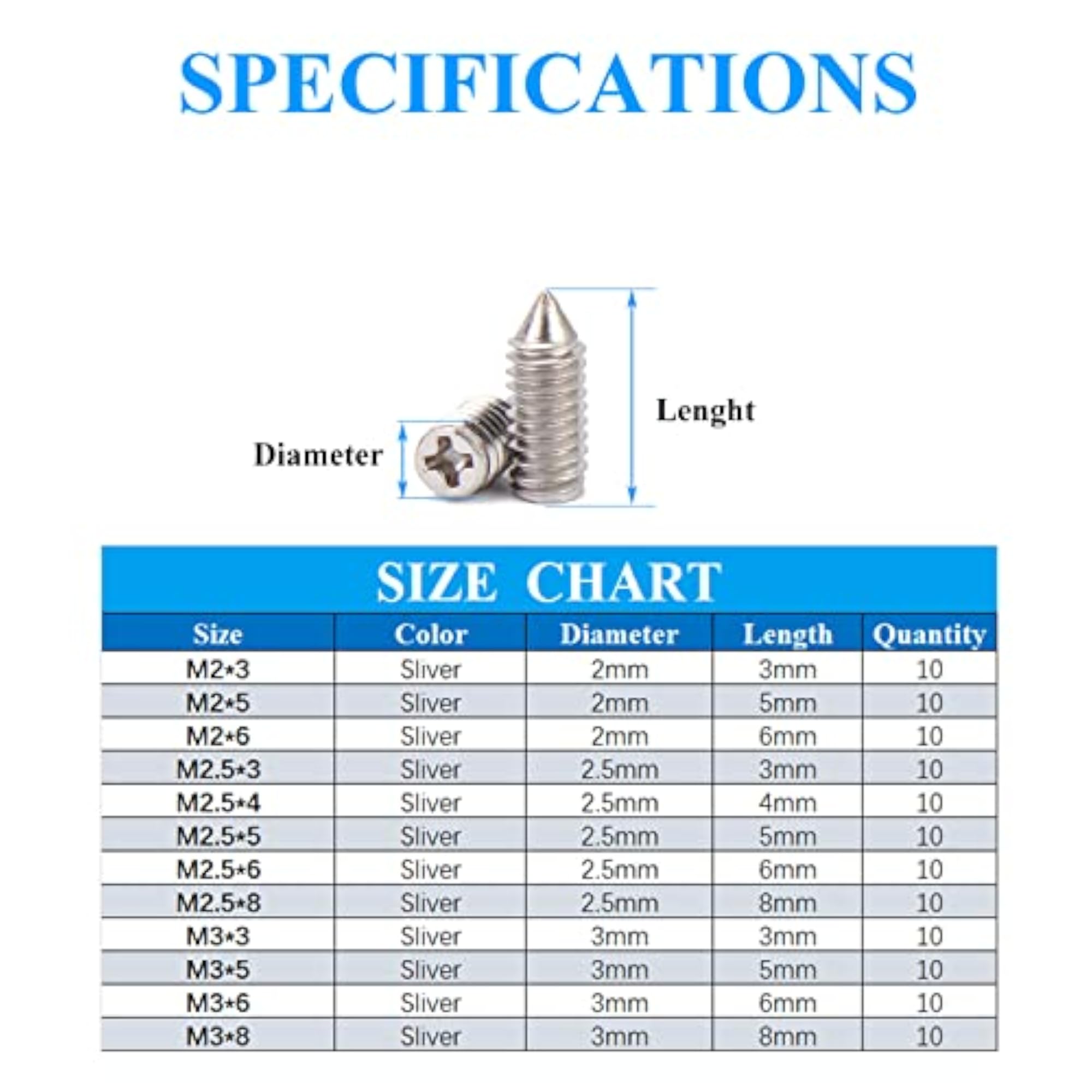 Nickel Plated Tip Screws, 120 pcs, Leather Accessories